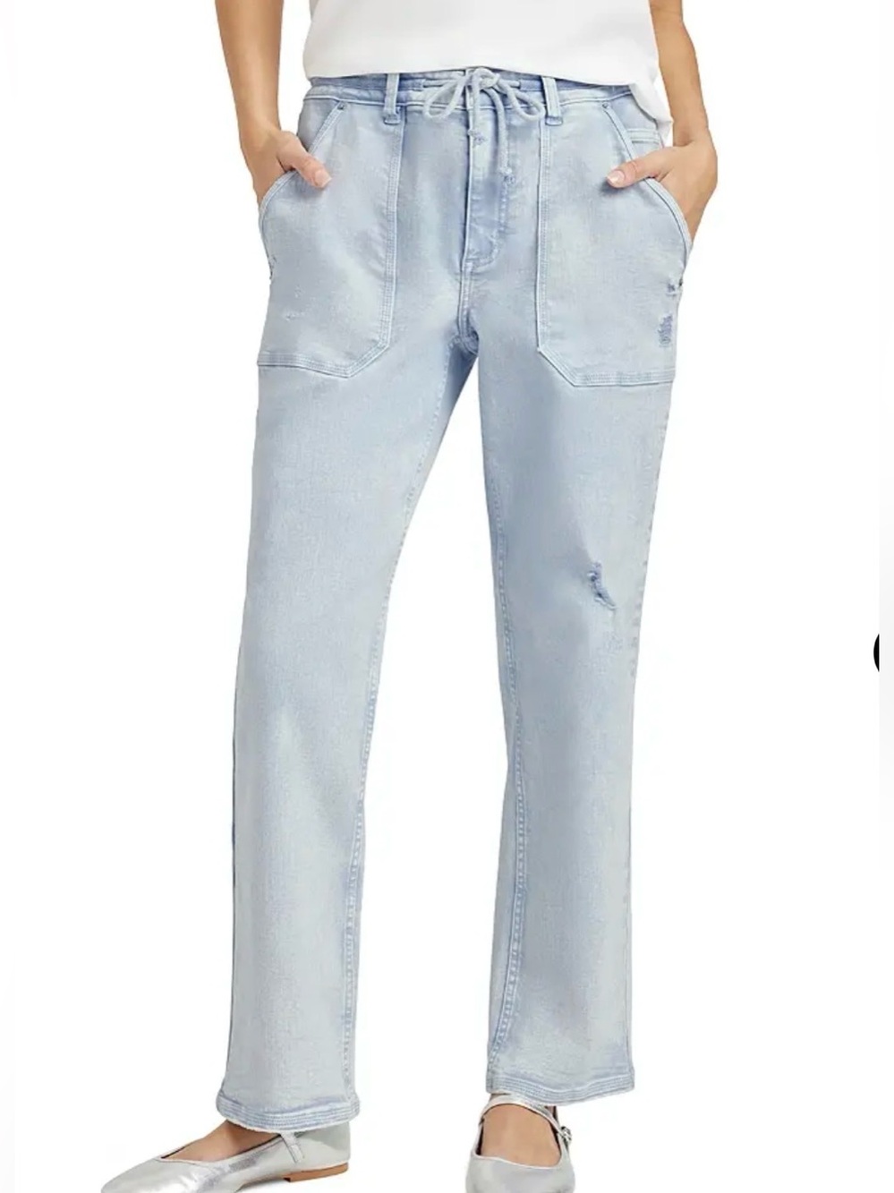 Splendid Light Blue Straight-Leg Drawstring Jeans